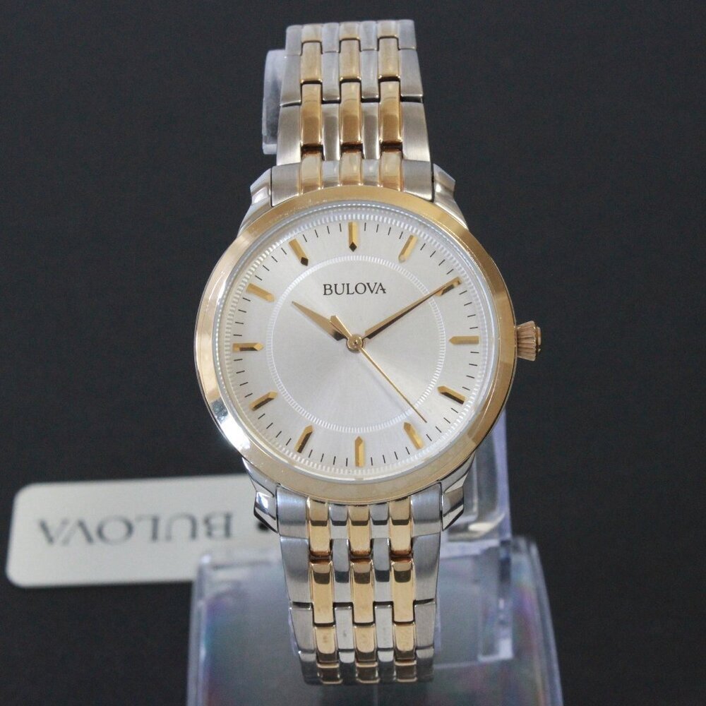 Bulova Ladies Classic Quartz Watch Two Tone Finish Raised Indices Bracelet 32mm - Picture 3 of 13
